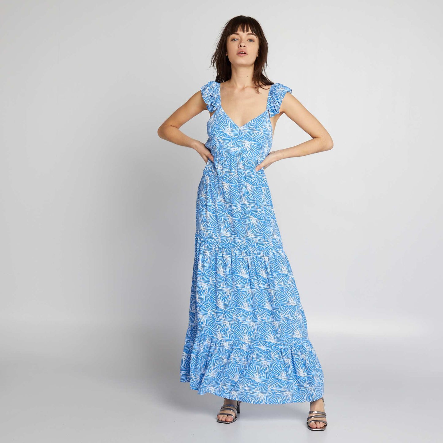 Robe longue imprimée à étages Bleu