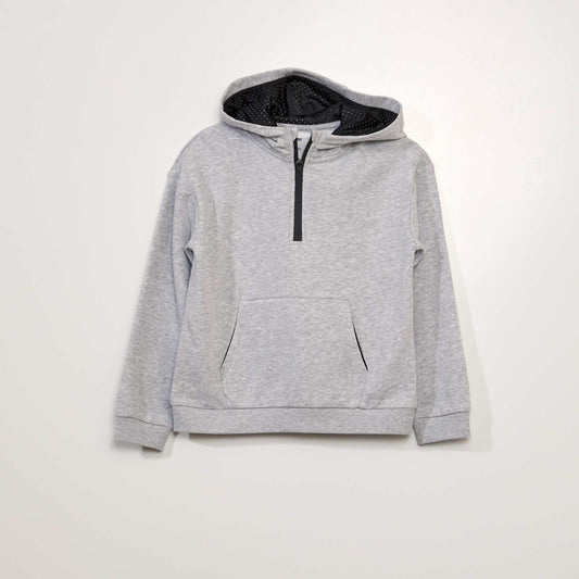 Sweat à capuche col zippé Gris