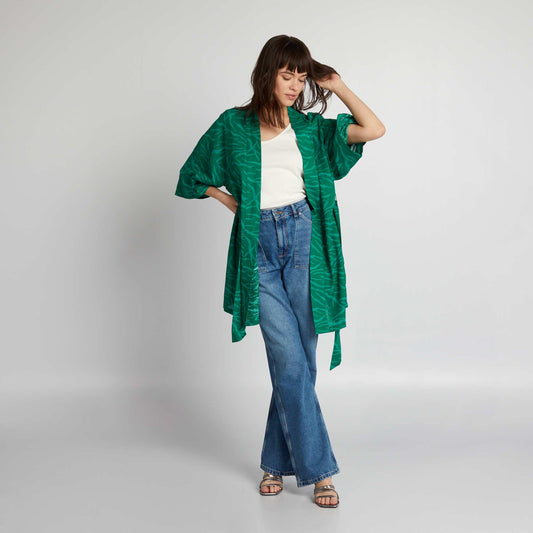 Veste kimono imprimé zébré Vert