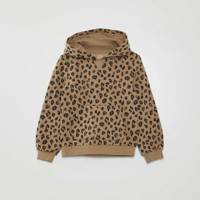Sweat à capuche motif léopard Beige