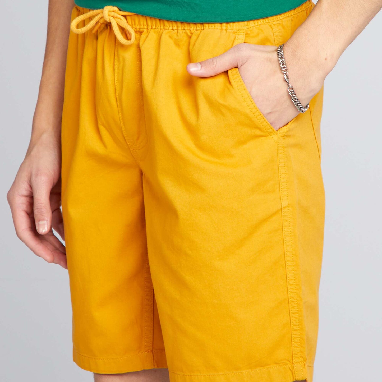 Short élastique en coton Jaune moutarde