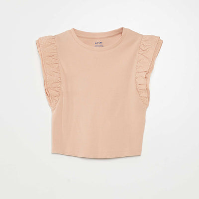 Tee-shirt avec manches volantées Rose