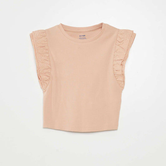 Tee-shirt avec manches volantées Rose