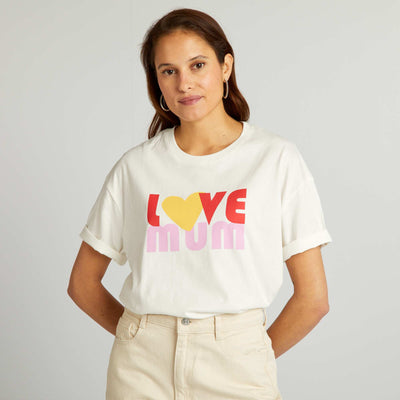 T-shirt en coton à col rond Blanc 'amour