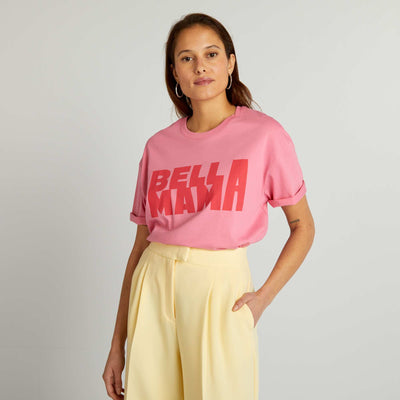 T-shirt en coton à col rond Rose