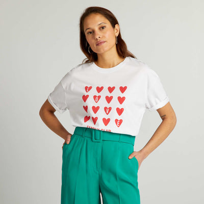 T-shirt en coton à col rond Blanc 'cœur'