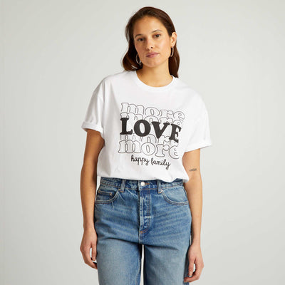 T-shirt en coton à col rond Blanc 'more love'