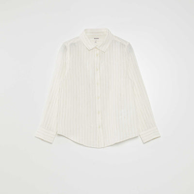 Chemise en lin fines rayures BLANC
