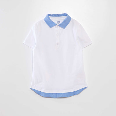 Polo en coton avec col contrastant blanc