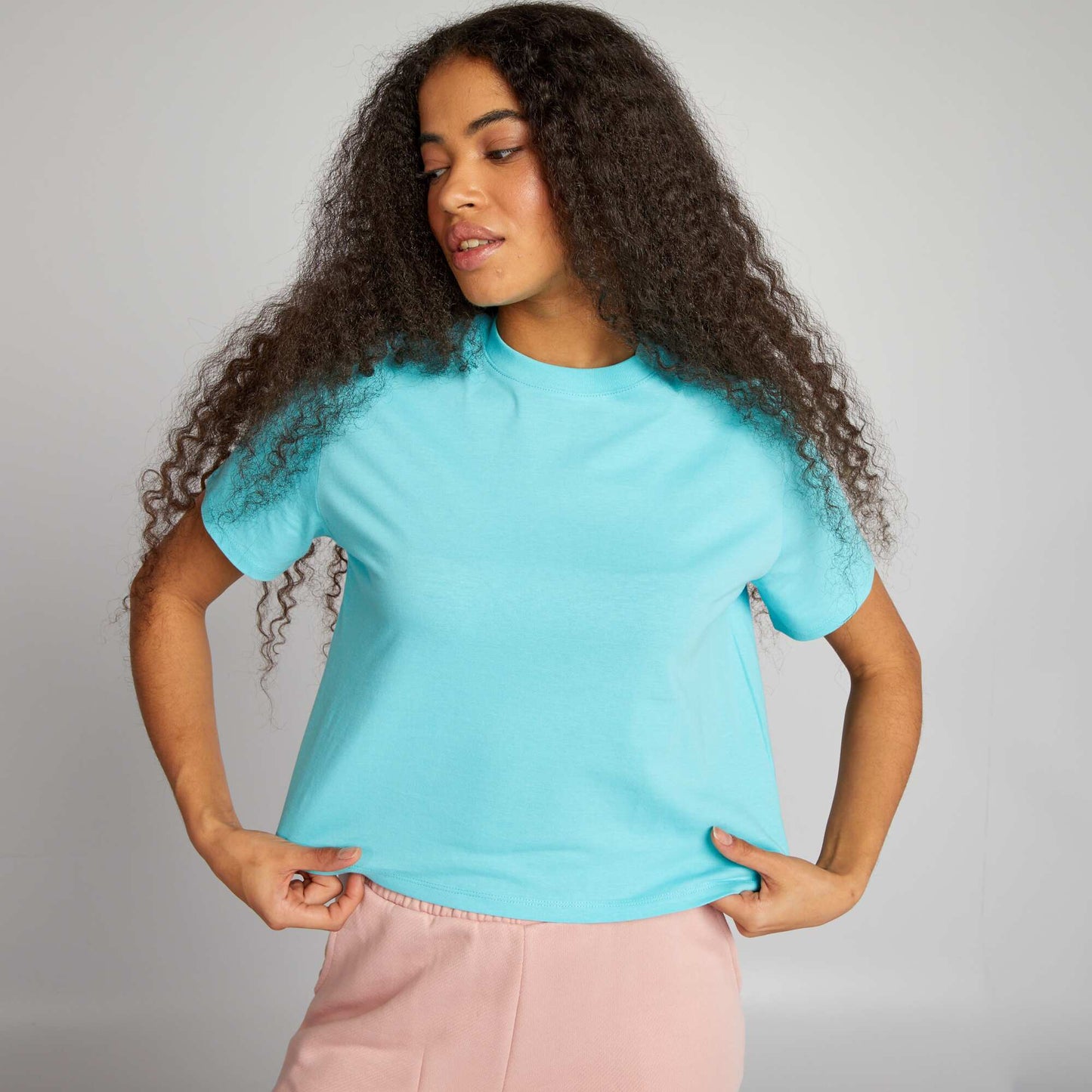 Crop-top en jersey uni Bleu