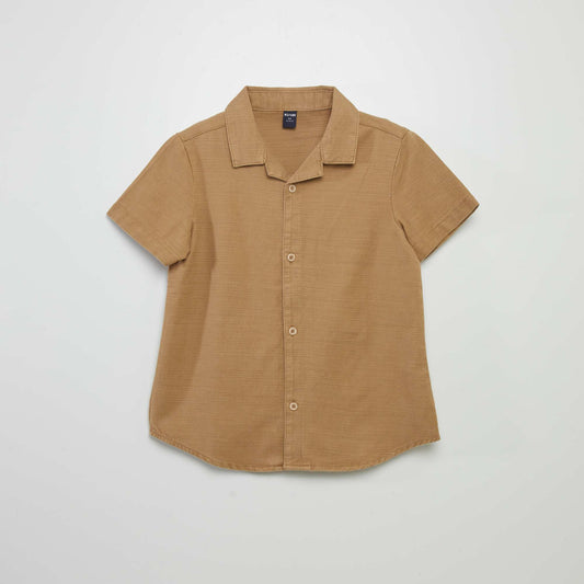 Chemise unie manches courtes Camel