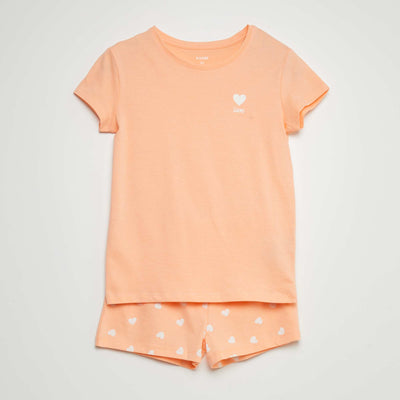 Pyjama court 'cœur' - 2 pièces Rose orange