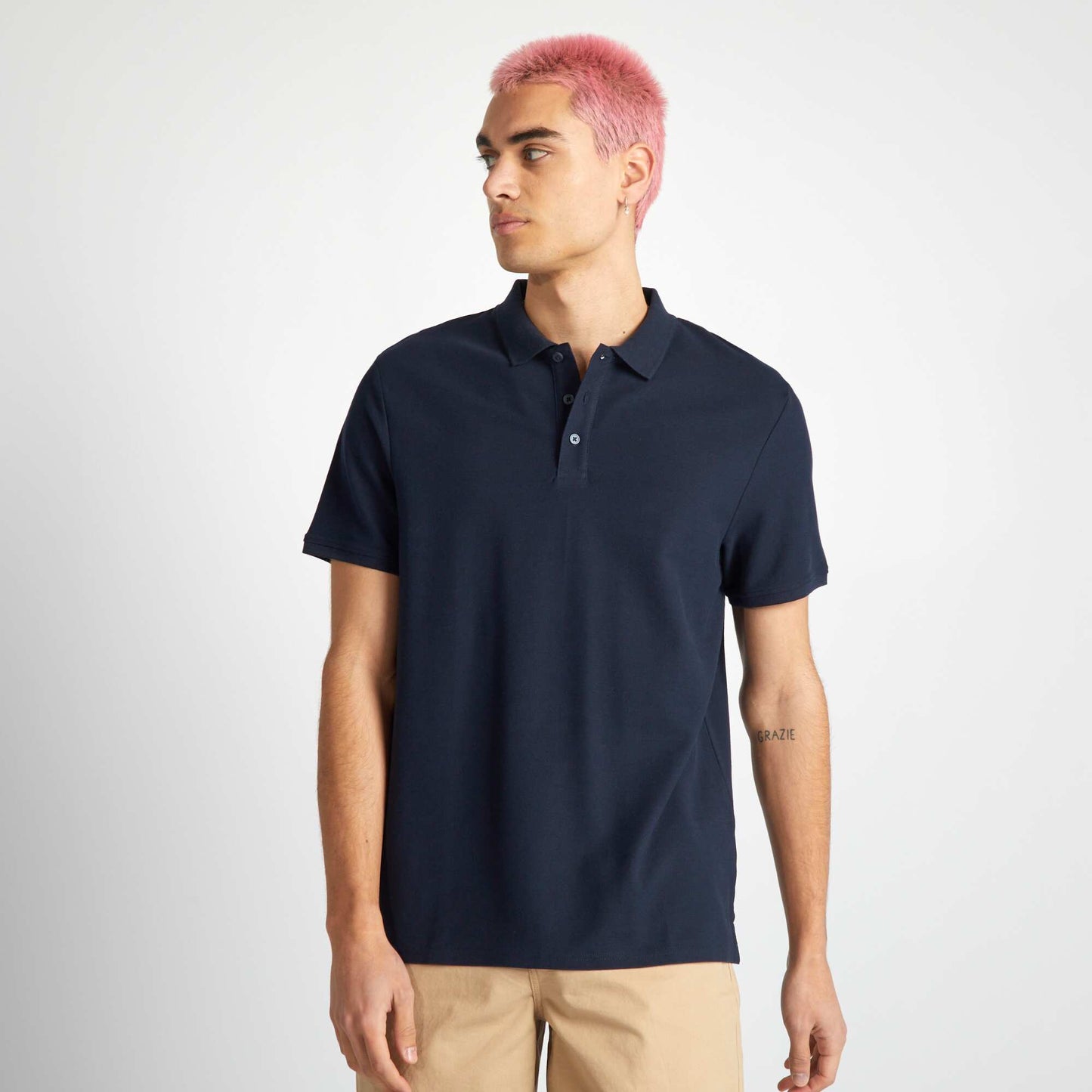 Polo en piqué de coton Bleu marine