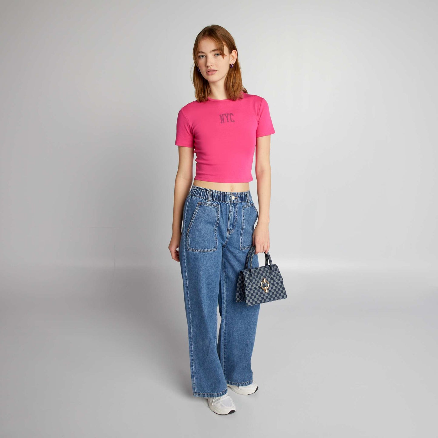 Crop-top en jersey avec imprimé 'NYC' Rose