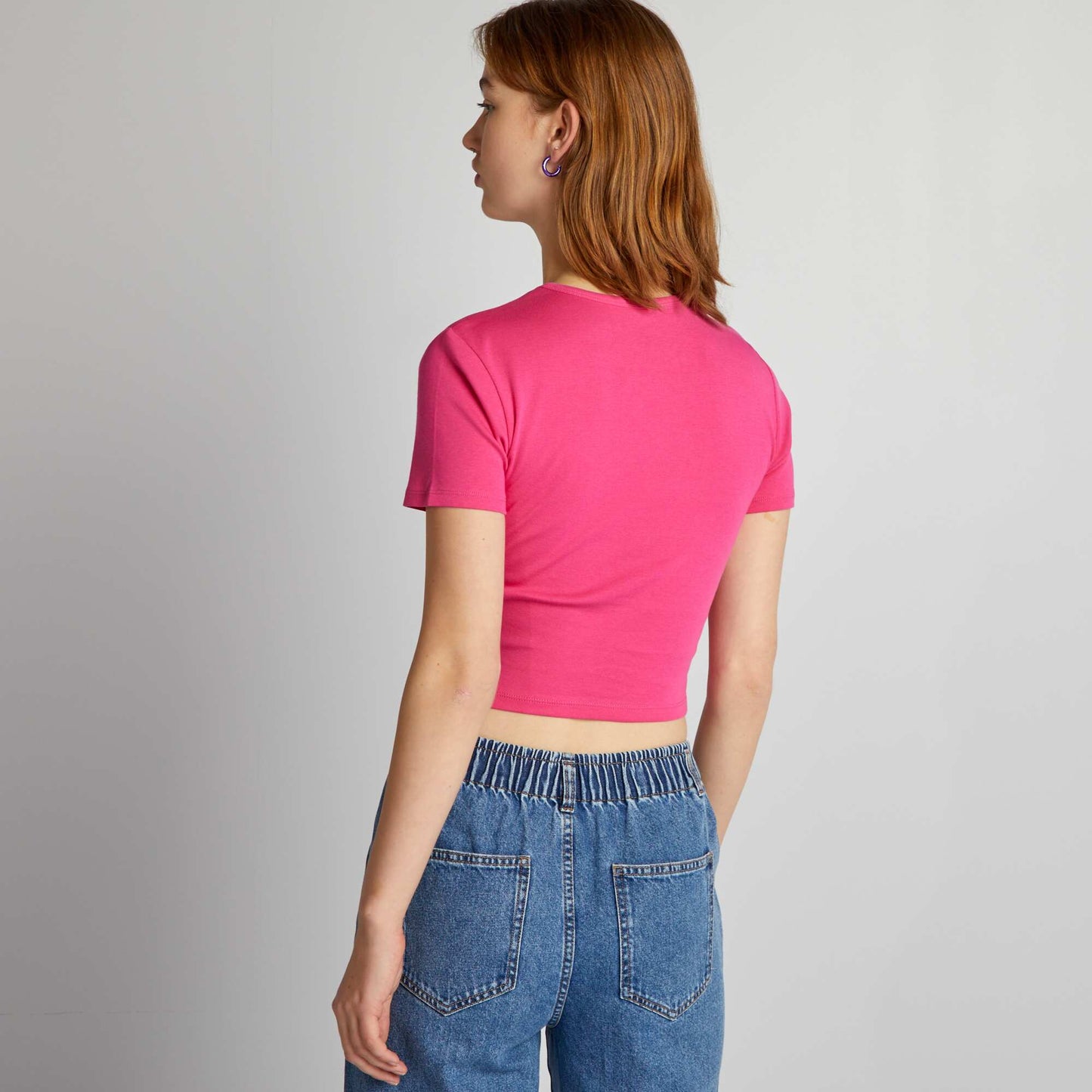 Crop-top en jersey avec imprimé 'NYC' Rose