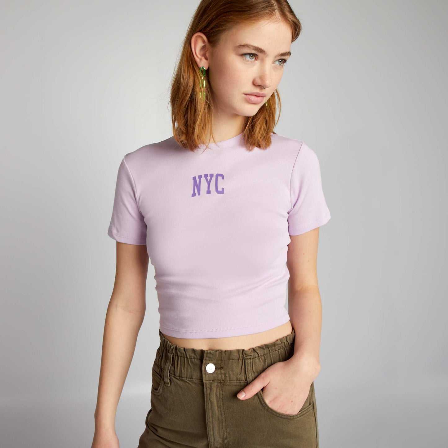 Crop-top en jersey avec imprimé 'NYC' Violet