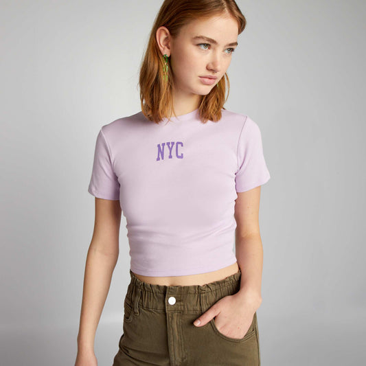 Crop-top en jersey avec imprimé 'NYC' Violet