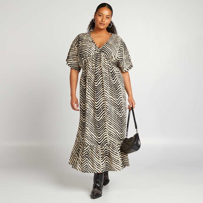 Robe longue zébrée avec base à étages Noir zébré