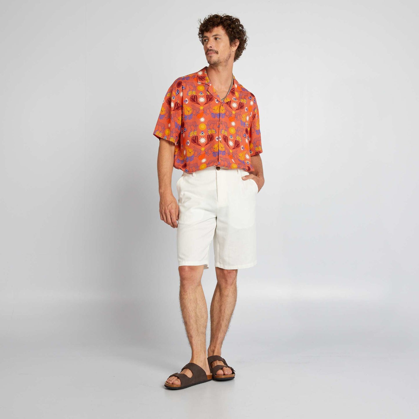 Bermuda chino en lin mélangé blanc