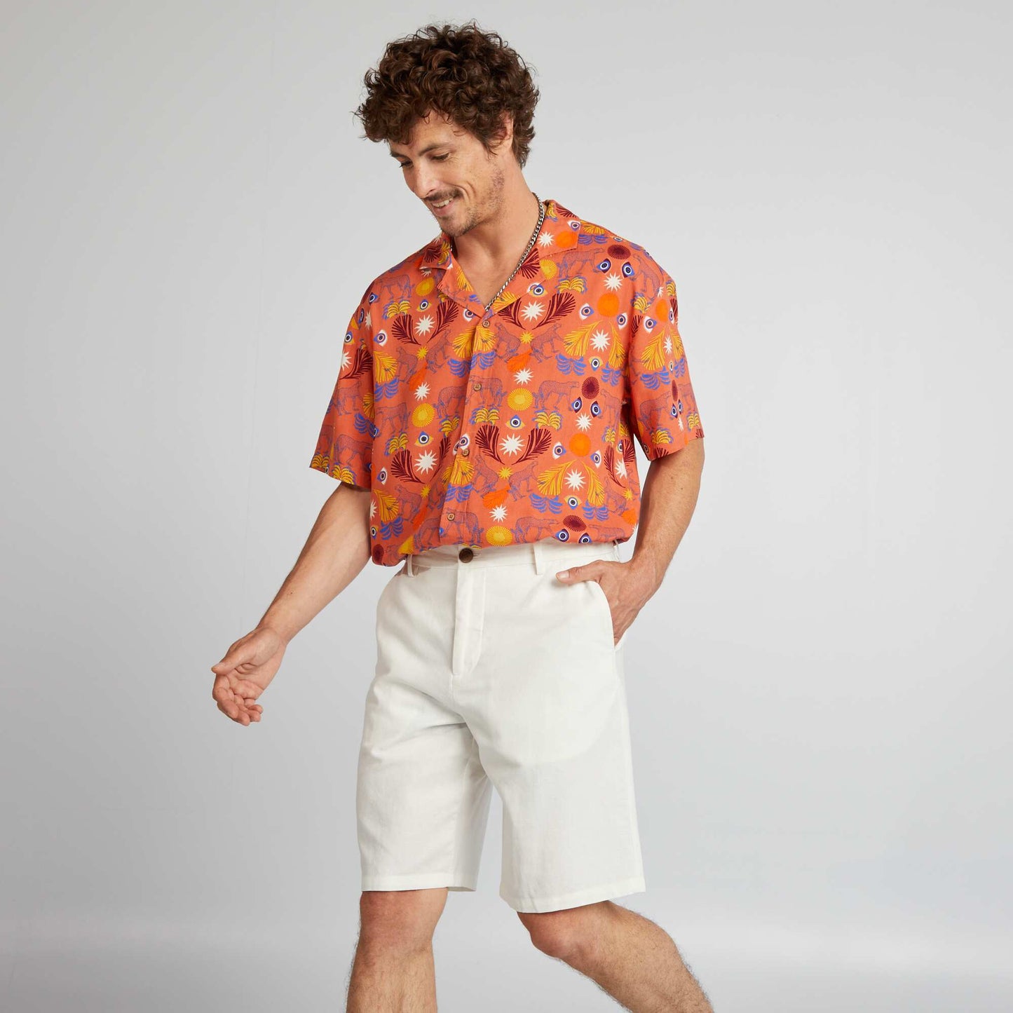 Bermuda chino en lin mélangé blanc