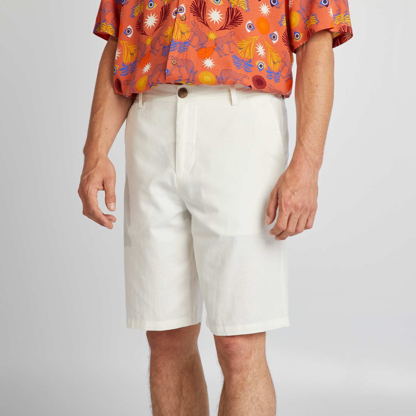 Bermuda chino en lin mélangé blanc