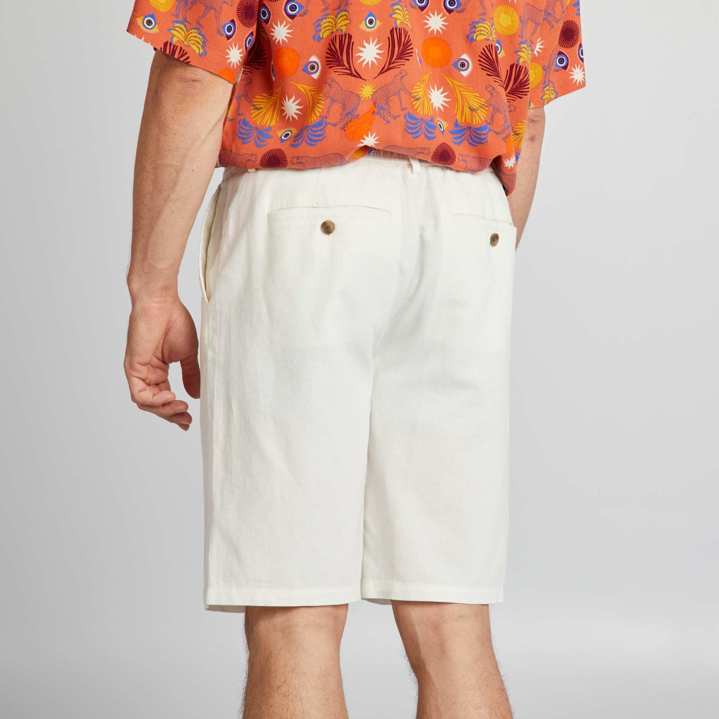 Bermuda chino en lin mélangé blanc