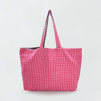 Tote bag réversible avec imprimé vichy Rose/noir