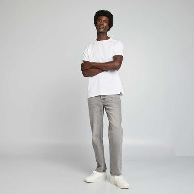 Pantalon denim straight 5 poches GRIS