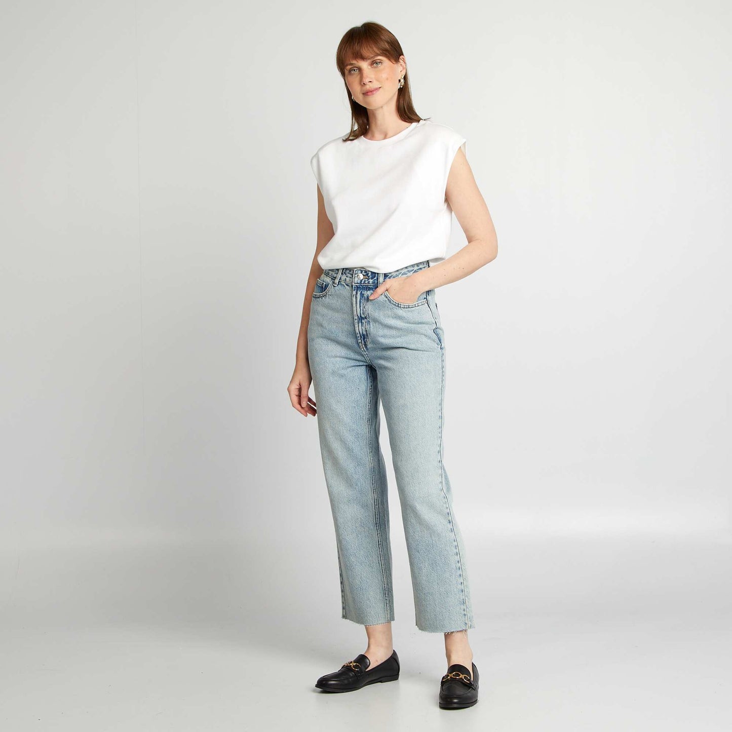 Jean straight en coton BLEU