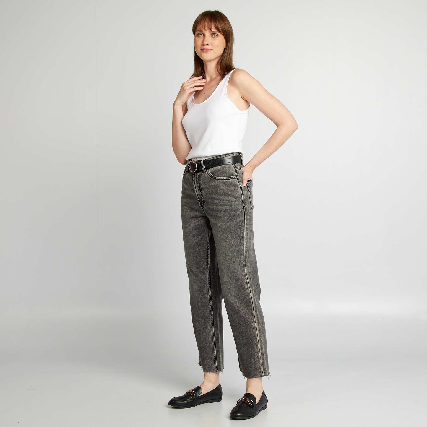 Jean straight en coton GRIS