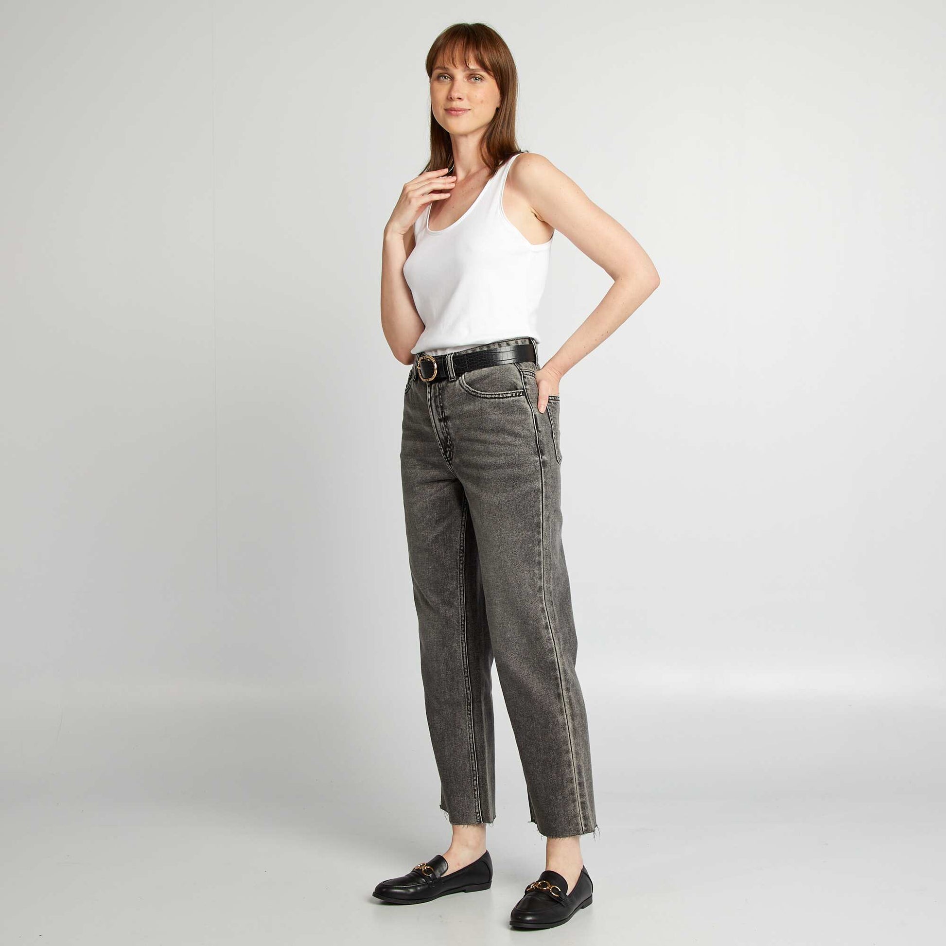 Jean straight en coton GRIS