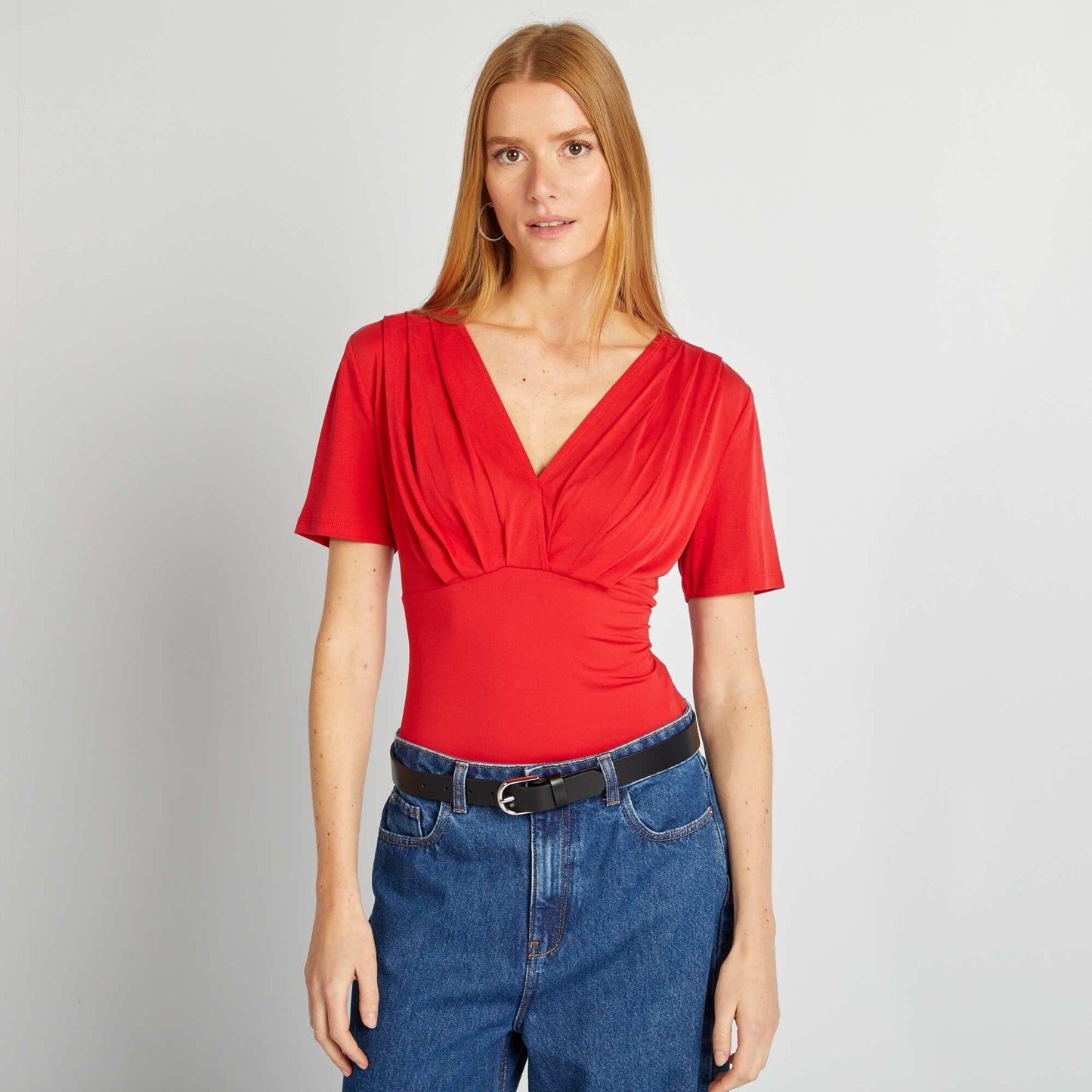Body plissé stretch ROUGE