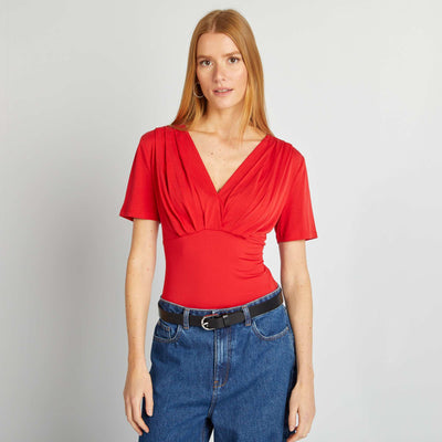 Body plissé stretch ROUGE