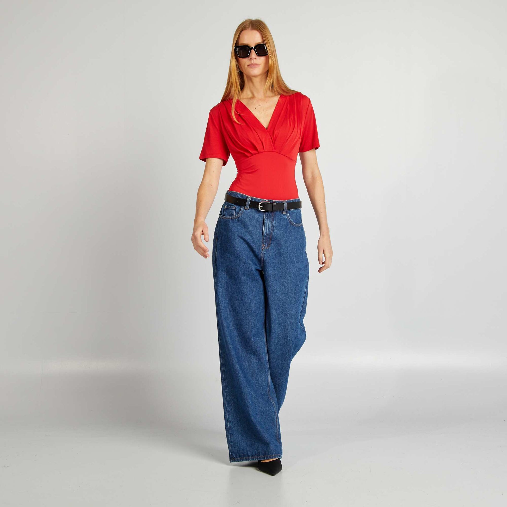 Body plissé stretch ROUGE