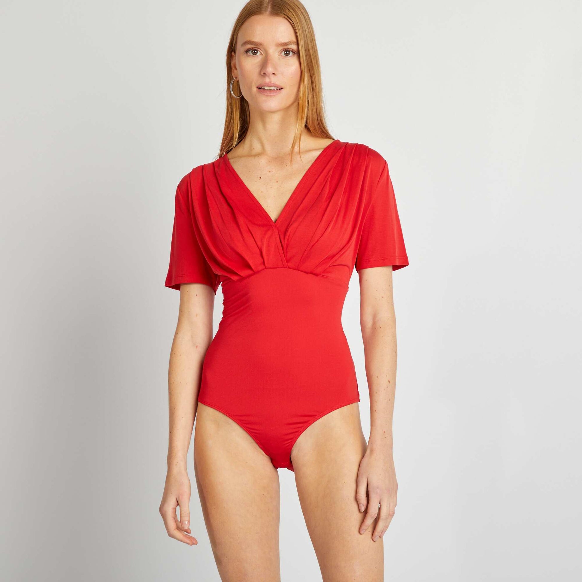 Body plissé stretch ROUGE