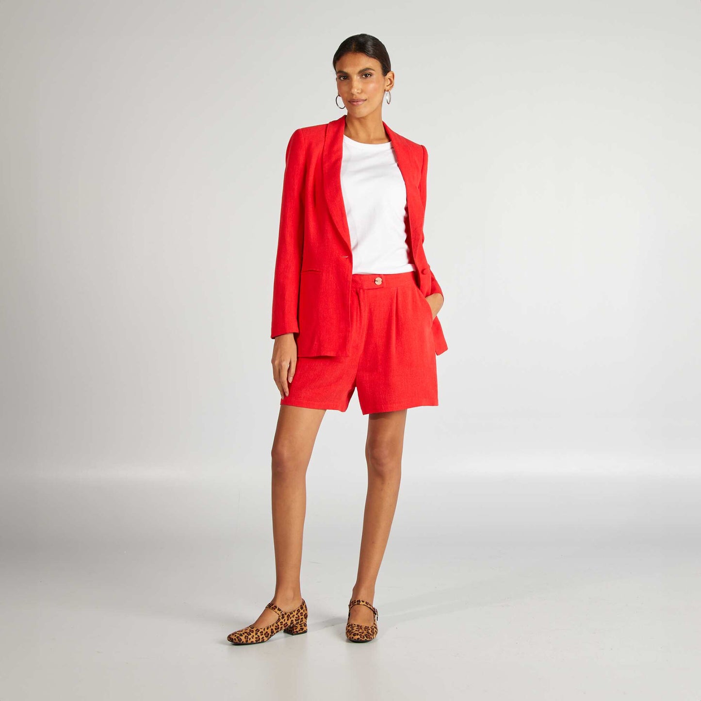 Short en lin mélangé ROUGE