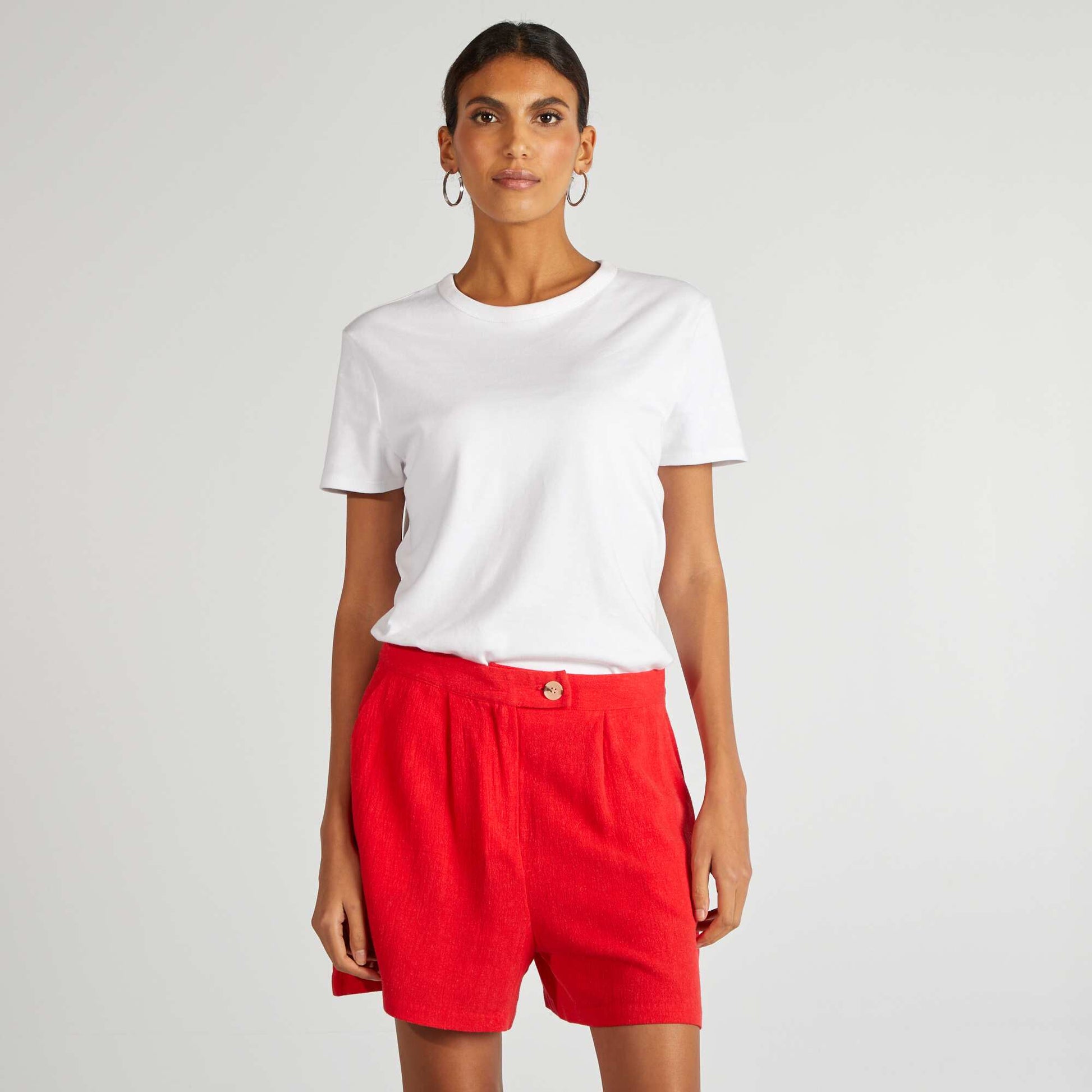 Short en lin mélangé ROUGE