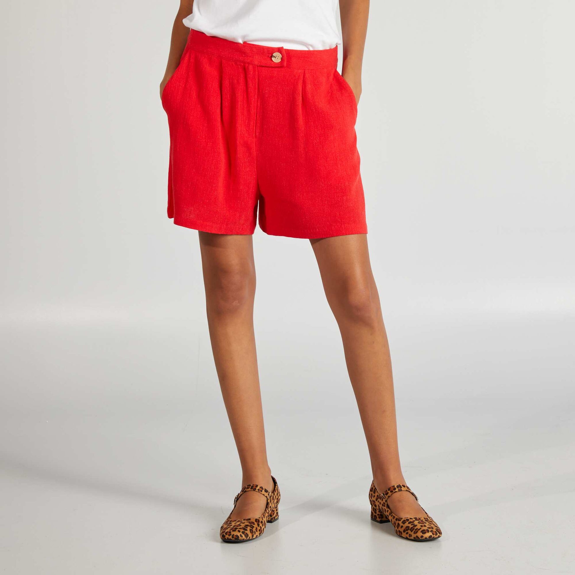 Short en lin mélangé ROUGE