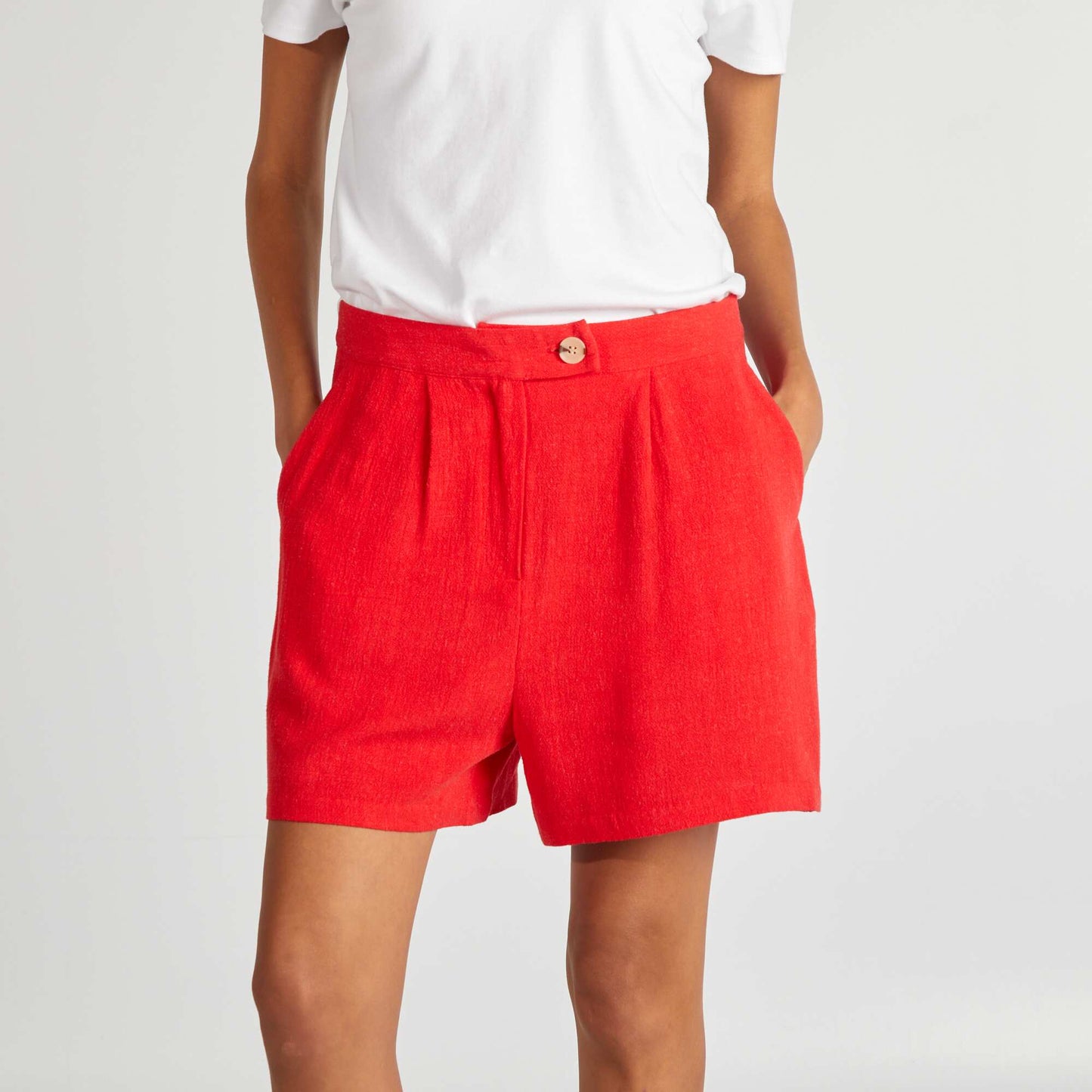 Short en lin mélangé ROUGE