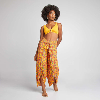 Pantalon de plage large et fluide à motif JAUNE