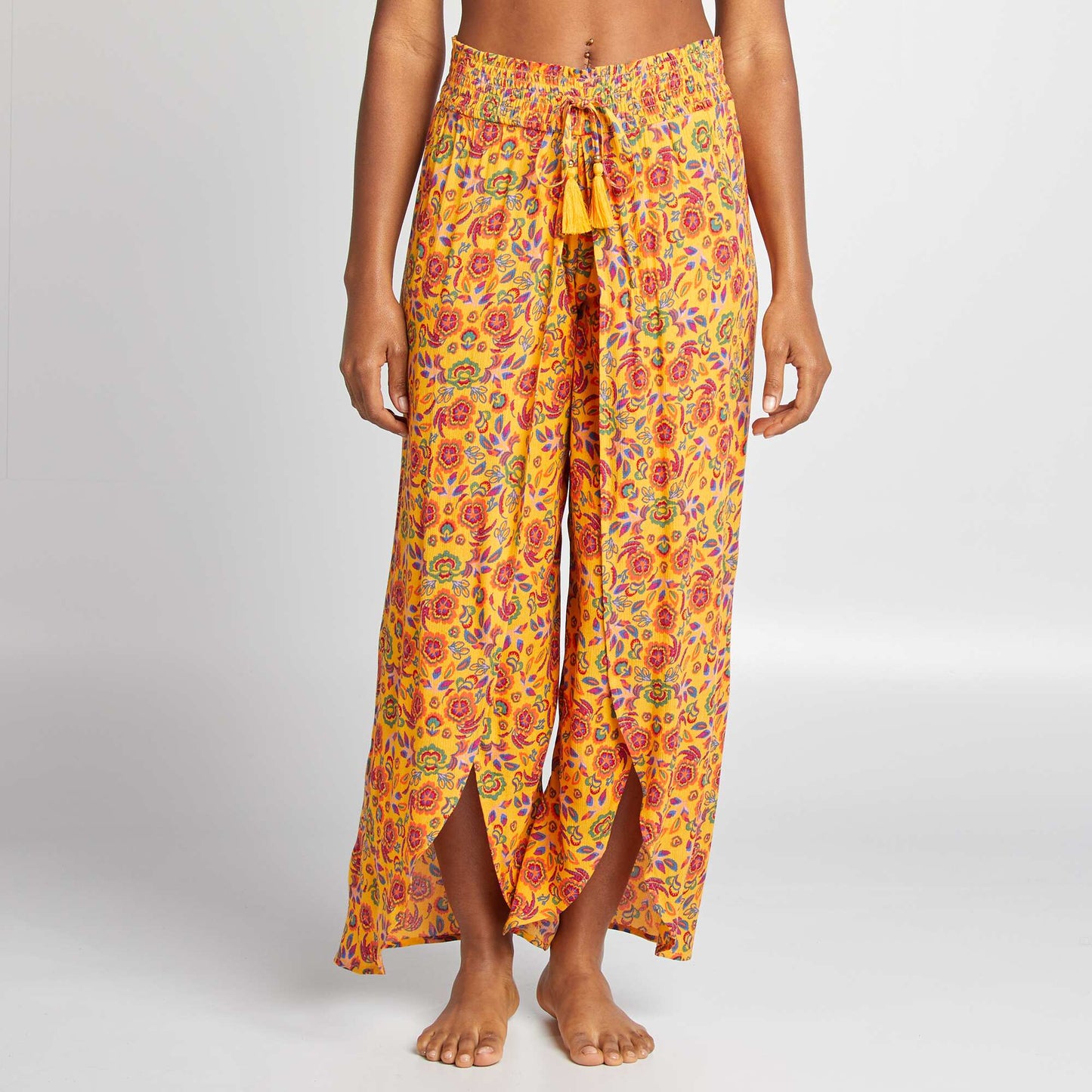 Pantalon de plage large et fluide à motif JAUNE