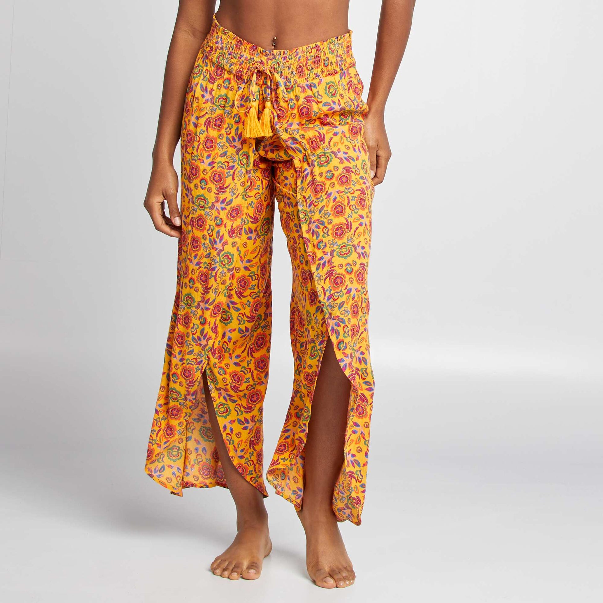 Pantalon de plage large et fluide à motif JAUNE