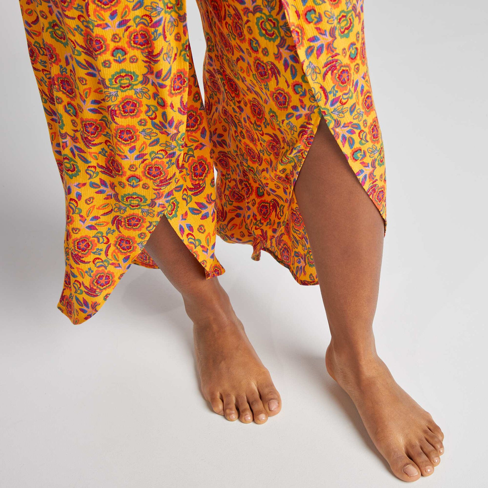 Pantalon de plage large et fluide à motif JAUNE