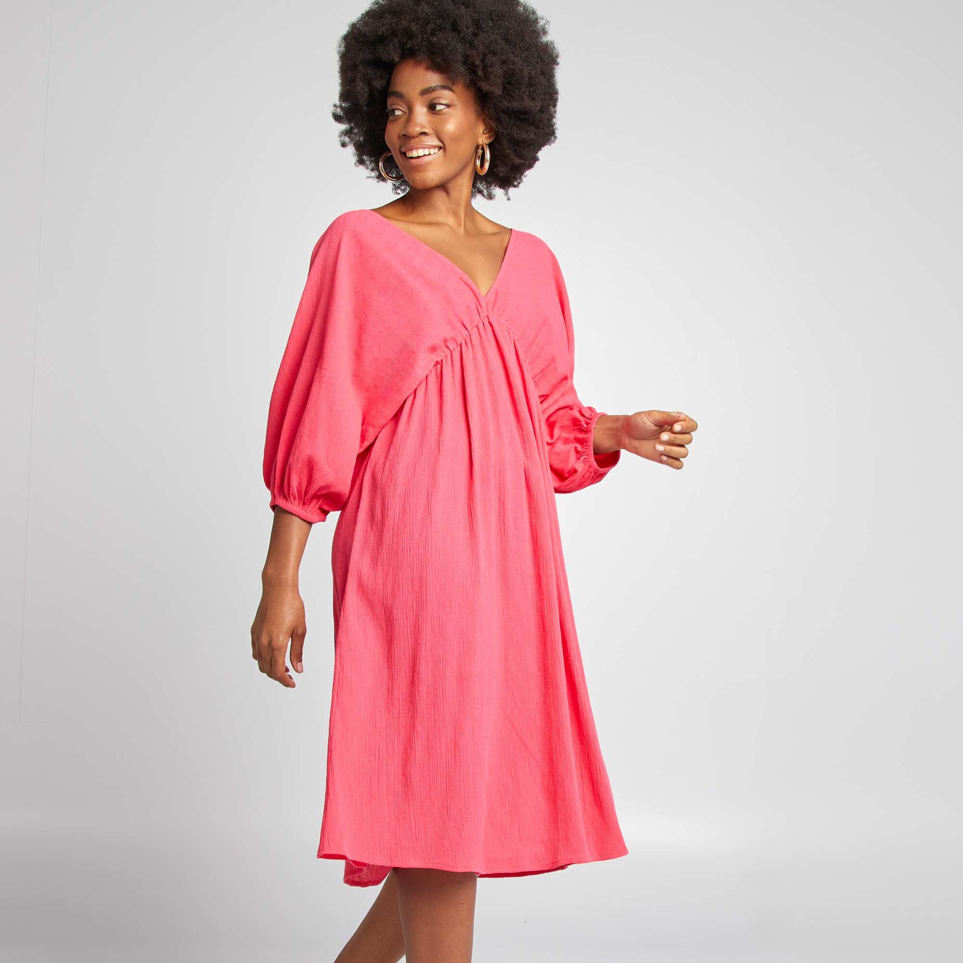 Robe midi avec motif et manches 3/4 ROSE