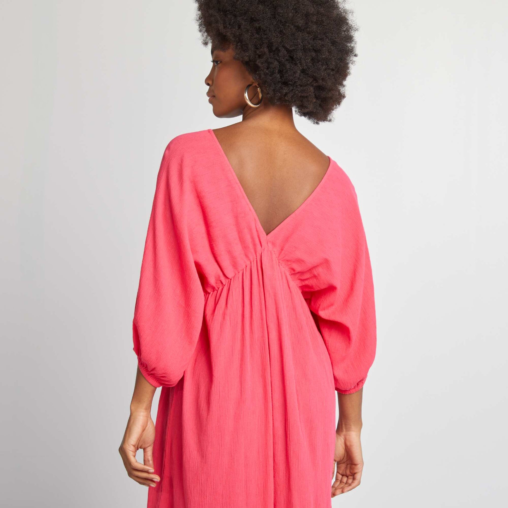 Robe midi avec motif et manches 3/4 ROSE