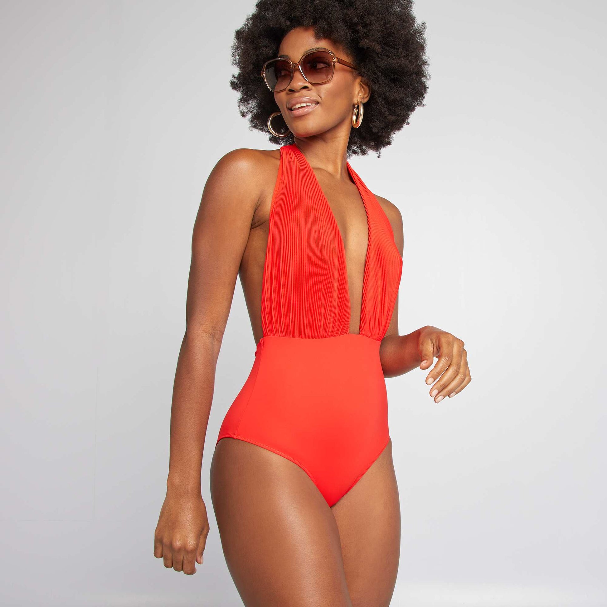 Maillot de bain 1 pièce en matière plissée ROUGE