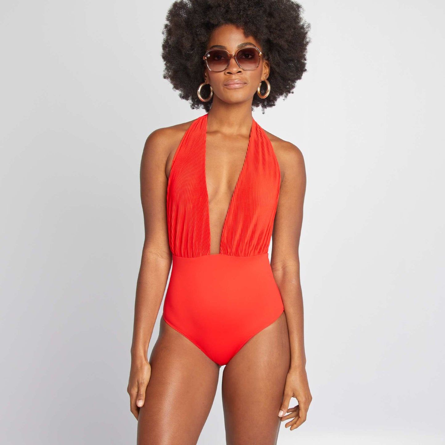 Maillot de bain 1 pièce en matière plissée ROUGE