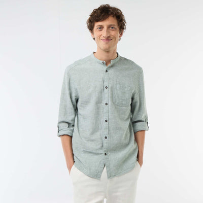 Chemise col mao avec lin VERT
