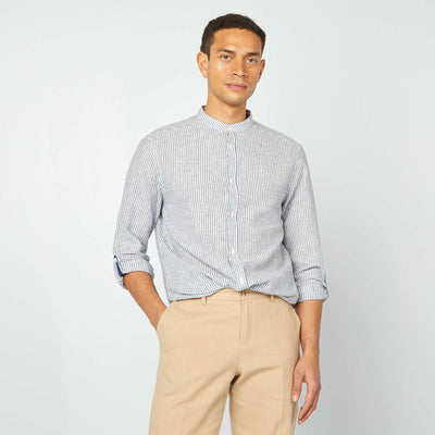 Chemise en lin et coton BLEU
