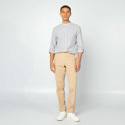 Pantalon coupe slim en lin mélangé BEIGE